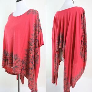 Free People Size S Oversize Split Back Tunic Red Black Pimento Floral
